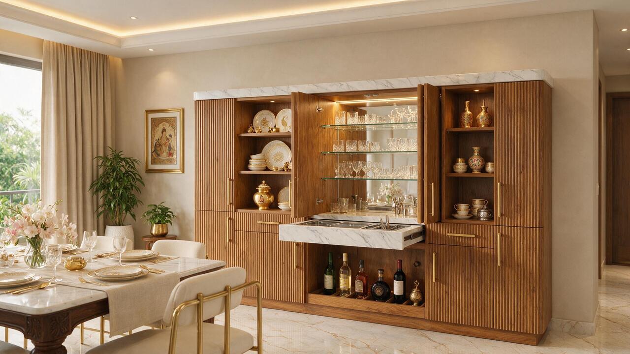 Crockery with Hidden Bar Unit