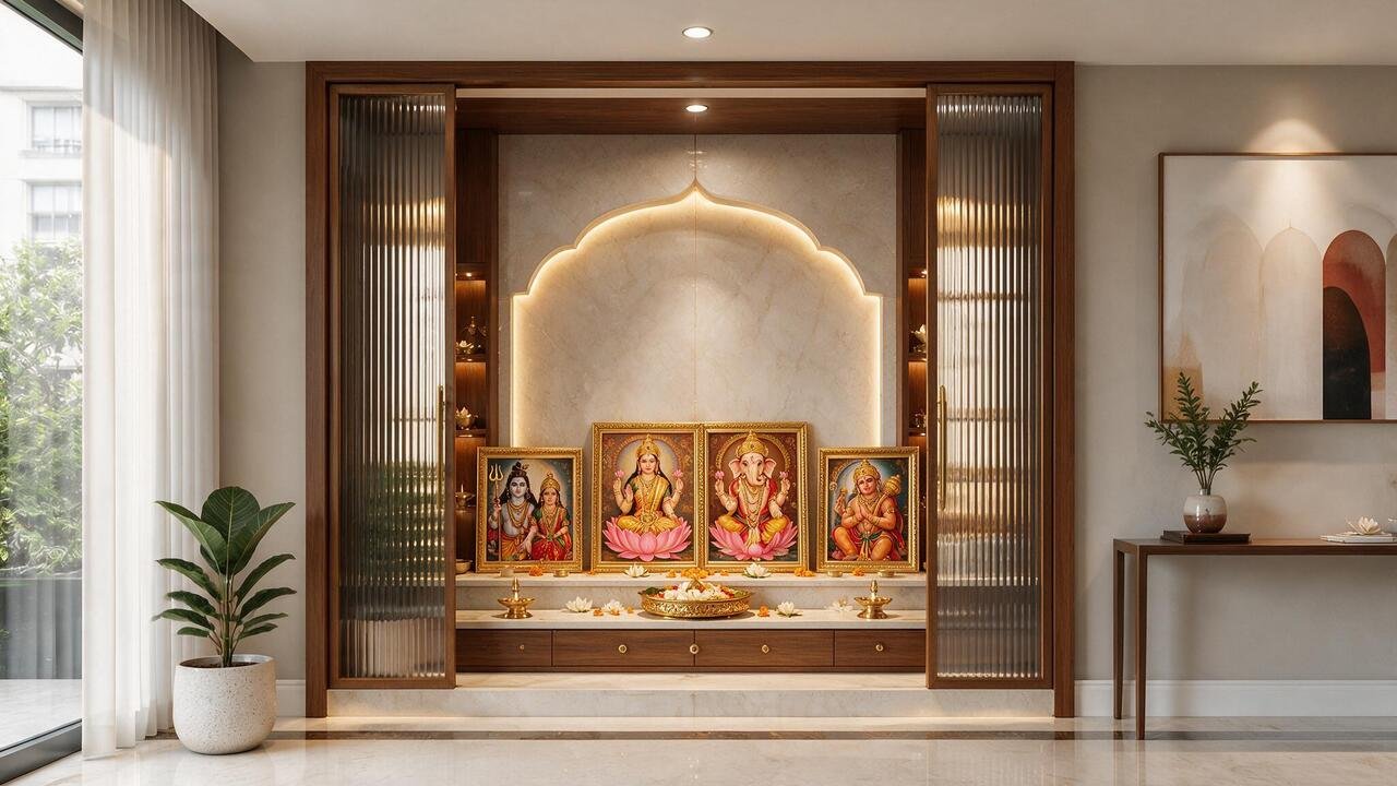 Profile Glass Door Pooja Unit Design