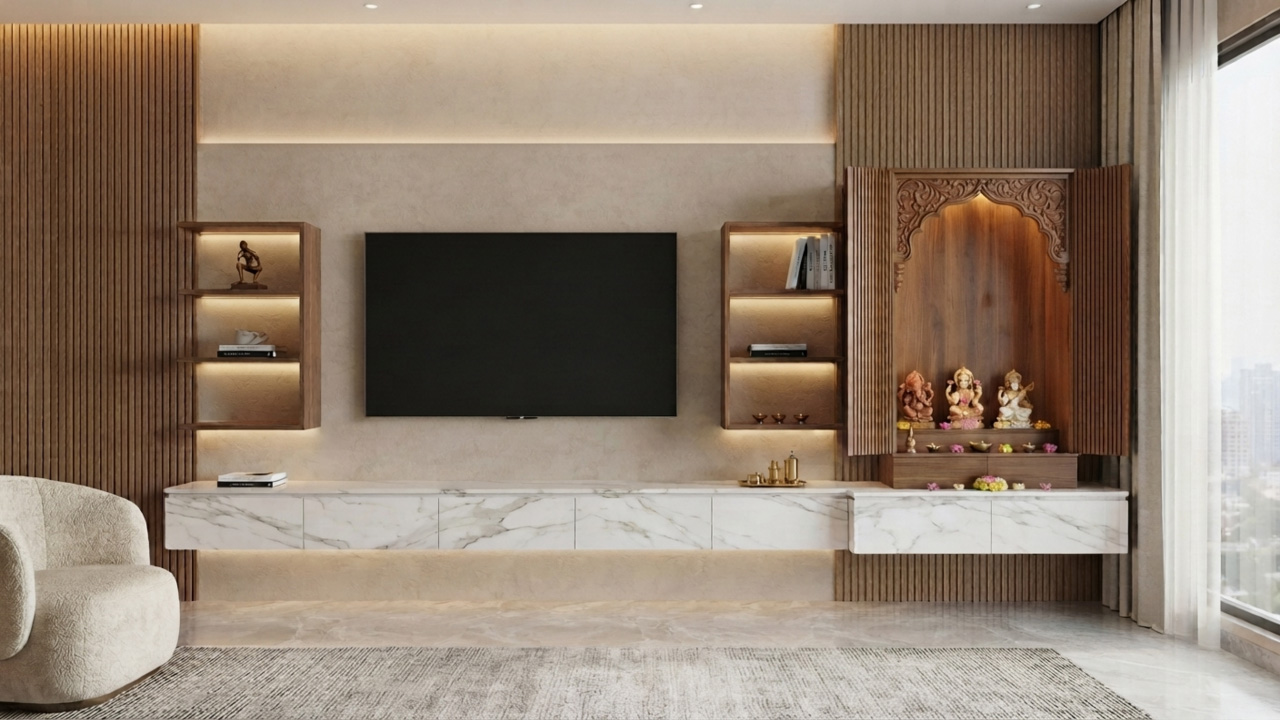 Tv With Pooja Unit Designs