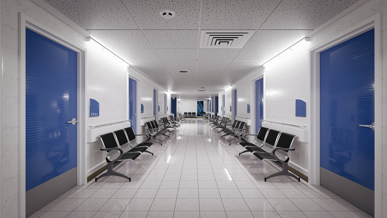 3d illustration rendering. Empty Corridor In Modern Hospital